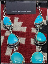 Load image into Gallery viewer, Freda Martinez, Navajo silversmith.  sterling silver and Kingman turquoise Y necklace set.