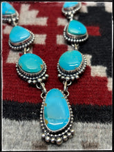 Load image into Gallery viewer, Freda Martinez, Navajo silversmith.  sterling silver and Kingman turquoise Y necklace set.