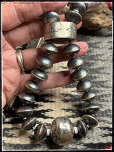 Load image into Gallery viewer, Sophia Becenti large, handmade beads, Jacla style necklace with pink conch spacer beads.