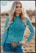 Load image into Gallery viewer, Turquoise boot stitch mesh long sleeve top