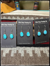 Load image into Gallery viewer, Rosemary Saunders, Navajo silversmith. Sterling silver and Sonoran Gem turquoise dangle earrings.