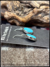 Load image into Gallery viewer, Rosemary Saunders, Navajo silversmith. Sterling silver and Sonoran Gem turquoise dangle earrings.
