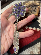 Load image into Gallery viewer, Del Arviso Charoite Cluster & Feather Pendant