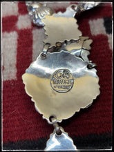 Load image into Gallery viewer, Clem Nalwood Navajo silversmith.  Sterling silver and Kingman turquoise cluster necklace set. Hallmark stamp