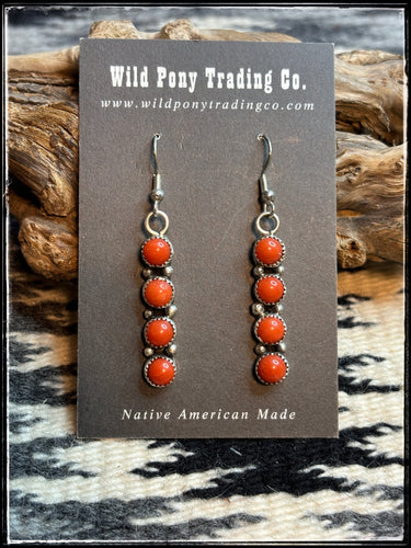 Maxine Ramiriz , Navajo silversmith.  Four coral stick earrings set in sterling silver.