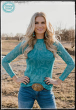Load image into Gallery viewer, Turquoise boot stitch mesh long sleeve top