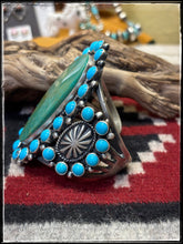 Load image into Gallery viewer, Kevin Billah , Navajo silversmith. MEGA Turquoise Cuff. Sterling silver and turquoise.