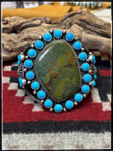 Load image into Gallery viewer, Kevin Billah , Navajo silversmith. MEGA Turquoise Cuff. Sterling silver and turquoise.
