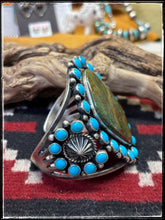 Load image into Gallery viewer, Kevin Billah , Navajo silversmith. MEGA Turquoise Cuff. Sterling silver and turquoise.