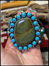 Load image into Gallery viewer, Kevin Billah , Navajo silversmith. MEGA Turquoise Cuff. Sterling silver and turquoise.