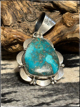 Load image into Gallery viewer, Mary Ann Spencer, Navajo silversmith. Carico Lake turquoise and sterling silver pendant. 
