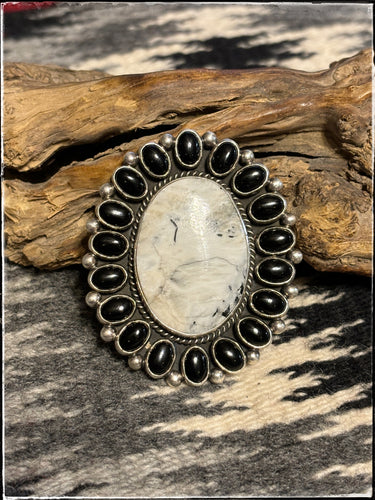 Sterling silver, White Buffalo,and Onyx cluster ring from Navajo silversmith Linda Yazzie. 