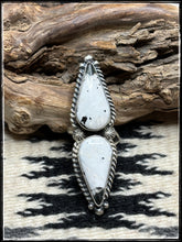 Load image into Gallery viewer, Navajo silversmith, Robert Shakey 2 stone, White Buffalo ring
