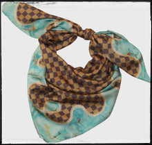 Load image into Gallery viewer, Checkered and turquoise slab trimmed polyester wild rag