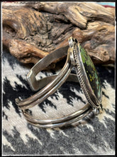 Load image into Gallery viewer, Danny Henio, Navajo silversmith - sterling silver and turquoise cuff. - side view