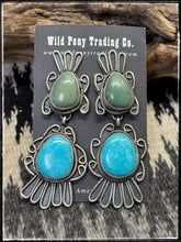 Load image into Gallery viewer, Kobe Martinez, Navajo silversmith. Double green and blue kingman turquoise drops