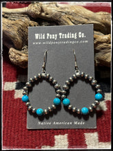 Load image into Gallery viewer, Turquoise & Sterling Bead Hoops