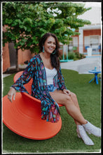 Load image into Gallery viewer, A black kimono with colorful cactus print.