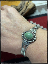 Load image into Gallery viewer, Mike Caladito, Navajo silversmith.  Sterling silver and Kingman turquoise cuffs.