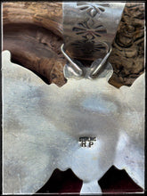 Load image into Gallery viewer, Rossella Paxson, Apache silversmith. Sterling silver and Kingman turquoise XL butterfly pendant with an XL bail. Hallmark stamp.