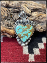 Load image into Gallery viewer, Rosella Paxson, Apache artist. Sterling silver and #8 turquoise pendant.