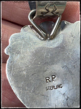 Load image into Gallery viewer, Rosella Paxson, Apache artist. Sterling silver and #8 turquoise pendant. Hallmark stamp.