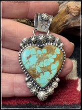 Load image into Gallery viewer, Rosella Paxson, Apache artist. Sterling silver and #8 turquoise pendant.