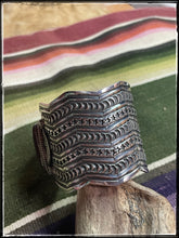 Load image into Gallery viewer, Delayne Reeves, Navajo silversmith, sterling and Royston Turquoise cuff