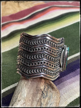 Load image into Gallery viewer, Delayne Reeves, Navajo silversmith, sterling and Royston Turquoise cuff