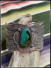 Load image into Gallery viewer, Delayne Reeves, Navajo silversmith, sterling and Royston Turquoise cuff