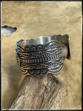 Load image into Gallery viewer, Darrell Cadman sterling silver and Golden Hills turquoise cuff