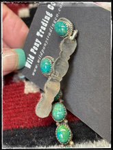 Load image into Gallery viewer, Latricia Largo, Navajo silversmith. Sterling silver and Kingman turquoise 5 stone drop earrings   Hallmark stamp. 
