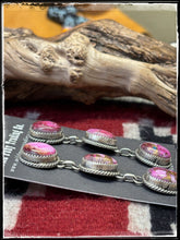 Load image into Gallery viewer, Freda Martinez, Navajo silversmith.  Sterling silver and Pink Dahlia (composite stone), triple drop earring. 
