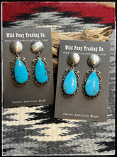 Load image into Gallery viewer, Freda Wilson, Navajo silversmith.  Turquoise drop earrings with silver disc stud posts  
