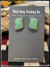 Load image into Gallery viewer, Judith Dixon, Navajo silversmith.  Sterling silver and kingman turquoise earrings. 
