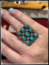 Load image into Gallery viewer, Priscilla Reeder, Navajo silversmith. Turquoise cluster ring. 
