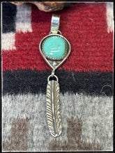 Load image into Gallery viewer, Priscilla Reeder,  Navajo silversmith. Light Green Turquoise and sterling silver Feather Pendants. Choice B. 
