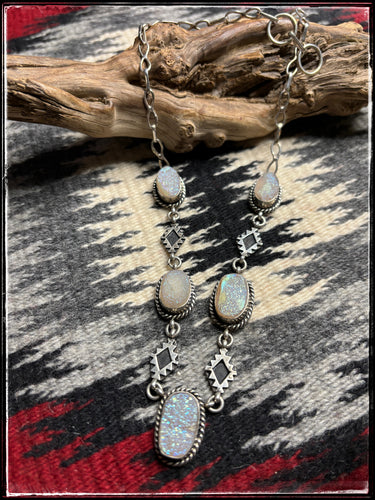 Sterling silver and druze stone necklace.  Navajo handmade. 