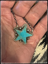Load image into Gallery viewer, Sterling silver and kingman turquoise star necklaces in green and blue
