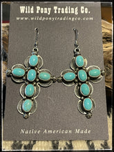 Load image into Gallery viewer, Renelle Perry, sterling silver and turquoise cross earrings. 
