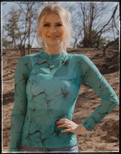 Load image into Gallery viewer, Turquoise slab mesh long sleeve top
