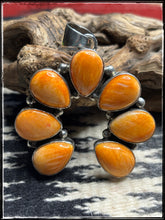 Load image into Gallery viewer, Robert Shakey, Navajo silversmith.  Orange Spiny shell Naja pendant. 
