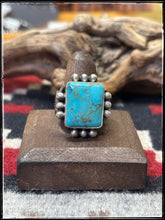 Load image into Gallery viewer, Michael Calladitto, Navajo silversmith.  Sterling silver and Kingman turquoise square rings.
