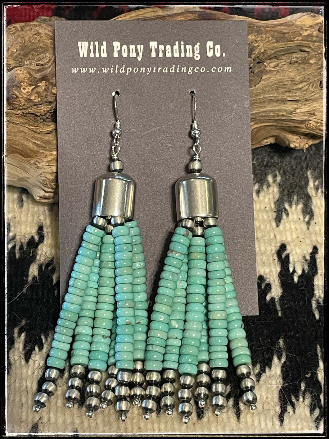 6 strand tassel earrings made with 3mm sterling silver beads and 5mm turquoise disk beads