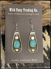 Load image into Gallery viewer, Sterling silver and turquoise earrings from Navajo silversmith Priscilla Reeder

