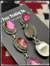 Load image into Gallery viewer, Freda Martinez, Navajo silversmith.  Sterling silver and Pink Dahlia (composite stone), triple drop earring.   Hallmark stamp. 
