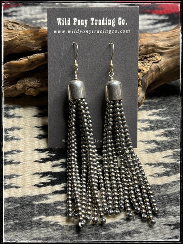 Sterling silver, 8 strand, 3mm Navajo pearl tassel earrings. 