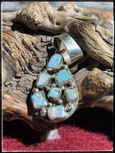 Load image into Gallery viewer, Priscilla Reeder, Navajo silversmith.  Sterling silver, turquoise and synthetic white opal double sided pendant.  
