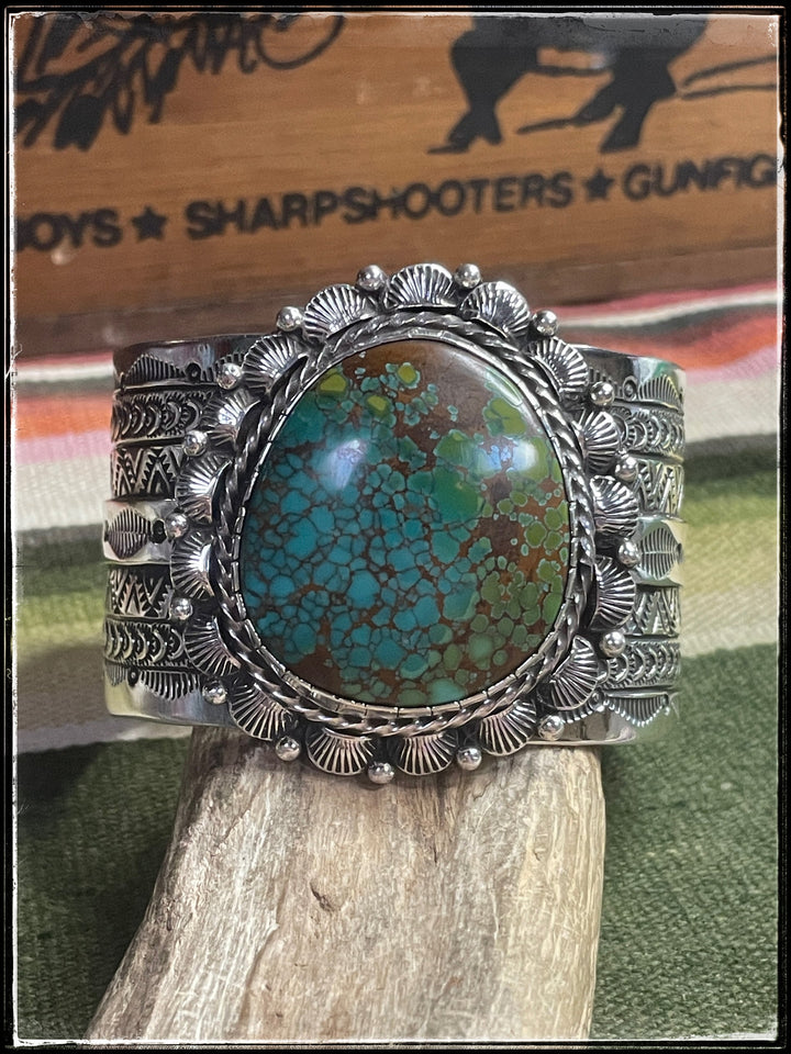 Sterling silver and turquoise cuff from Navajo silversmith Ernest Reeder