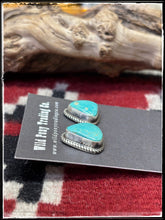 Load image into Gallery viewer, Judith Dixon, Navajo silversmith. Sterling silver and Kingman turquoise stud earrings. 
